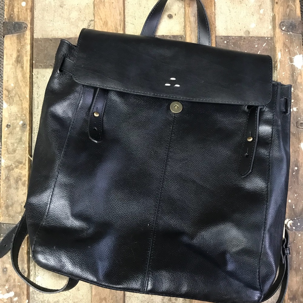 Real cowhide black leather backpack